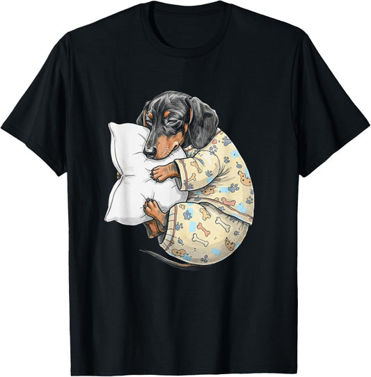 Funny Sleepy Dachshund Weiner Dog Pajama Adults Kids Doxie T-Shirt