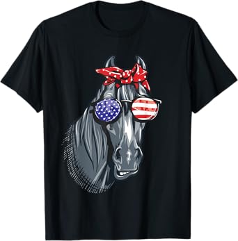 Horse 4th of July Shirt Women Horse Graphic American Flag T-Shirt