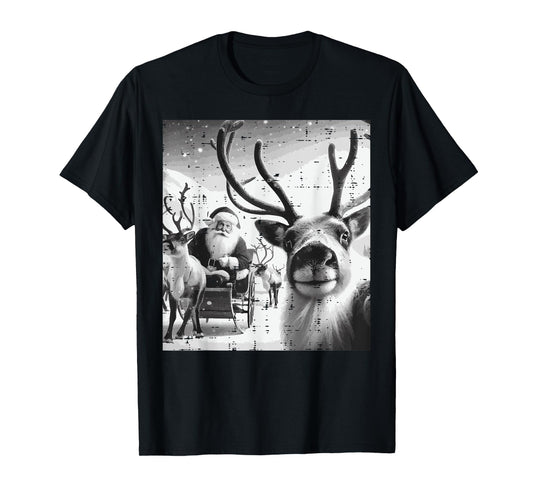 Christmas Reindeer Santa Selfie Funny Xmas Men Women Kids T-Shirt