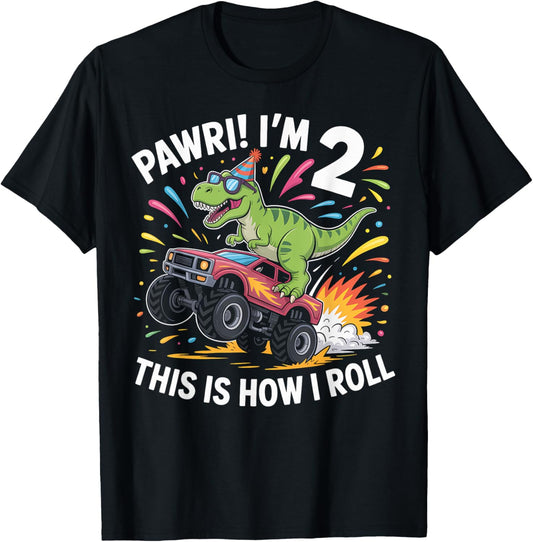 Dinosaur 2nd Birthday Pawri 2 How Roll T-Shirt