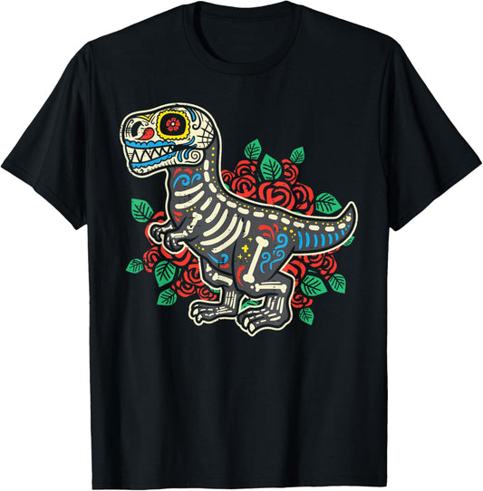 Trex Sugar Skull Dia De Muertos Mexican Halloween Dinosaur T-Shirt