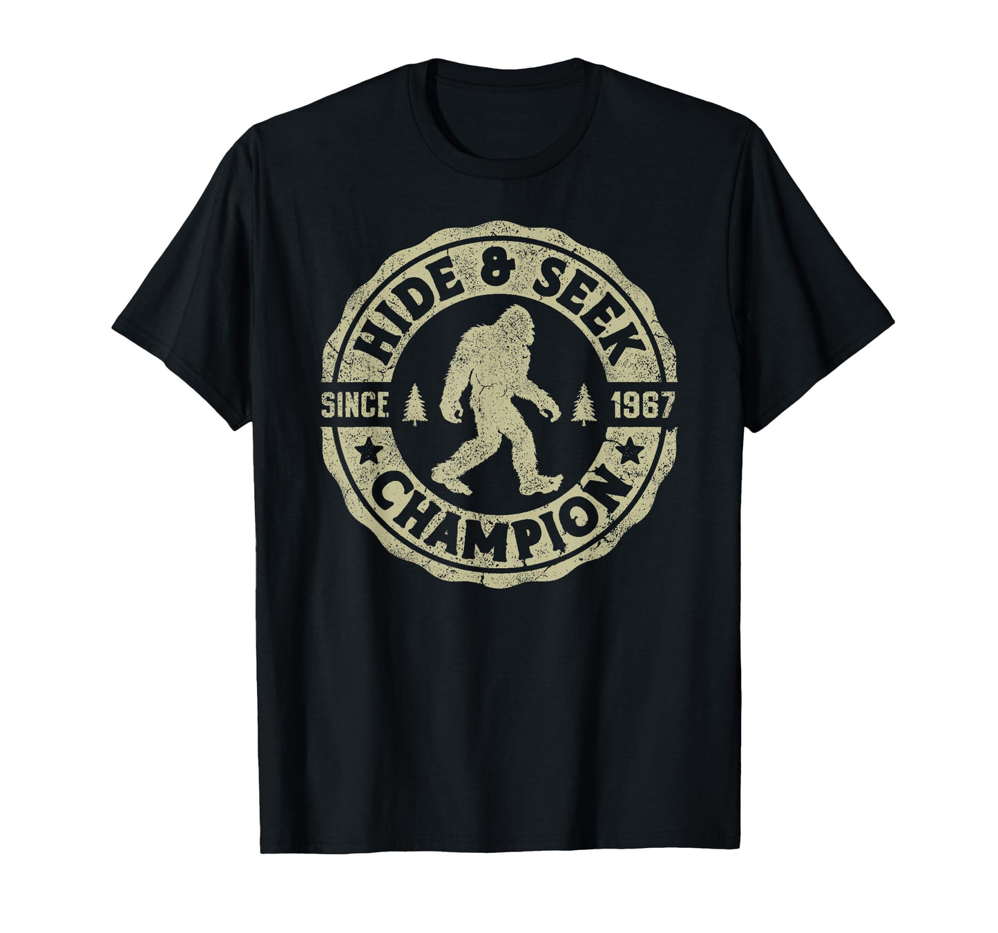 Bigfoot Hide And Seek Champion Funny Sasquatch Retro Vintage T-Shirt