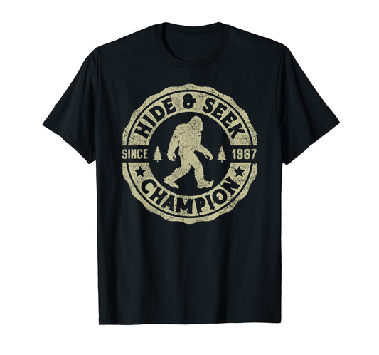 Bigfoot Hide And Seek Champion Funny Sasquatch Retro Vintage T-Shirt