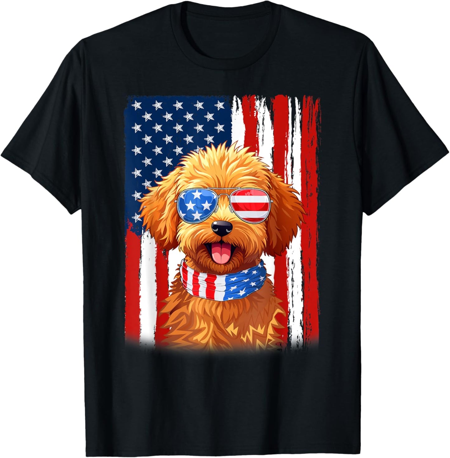 Maltipoo Dog US America Flag Men Women 4th of July Patriotic T-Shirt