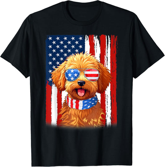 Maltipoo Dog US America Flag Men Women 4th of July Patriotic T-Shirt