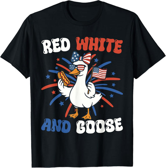 Funny Red White And Goose 4th Of July Hot Dog Patriotic Kids T-Shirt