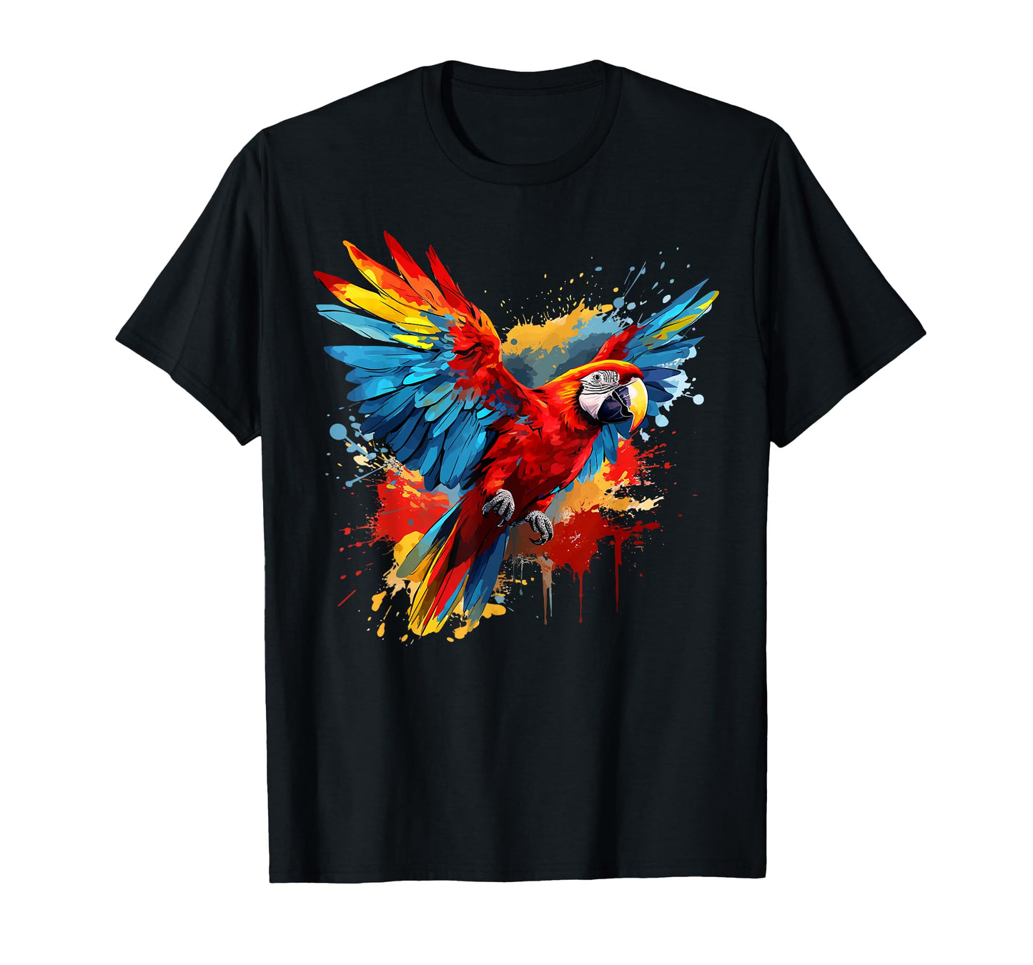Splash Art Scarlet Macaw Parrot Lover Colorful T-Shirt