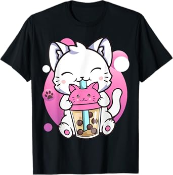 Cat Boba Tea Kawaii Anime Kitten Gifts For Men Women Teens T-Shirt