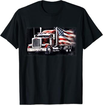 US American Flag Semi Truck Driver Trucker T-Shirt for Women Girls Kids Men