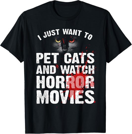 Funny Horror Movie For Men Women Cat Lover Halloween Movie T-Shirt