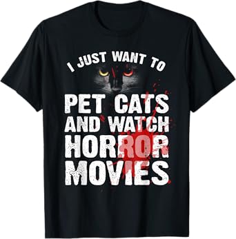 Funny Horror Movie For Men Women Cat Lover Halloween Movie T-Shirt