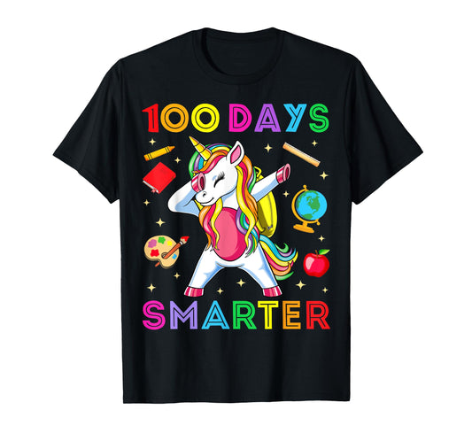 100 Days Smarter Kids Girls Unicorn 100th Day of School Gift T-Shirt