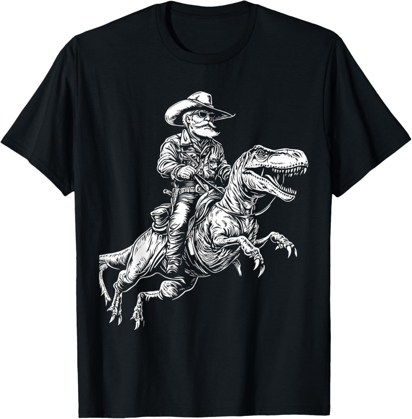Funny Cowboy Riding Dinosaur Graphic T-Shirt