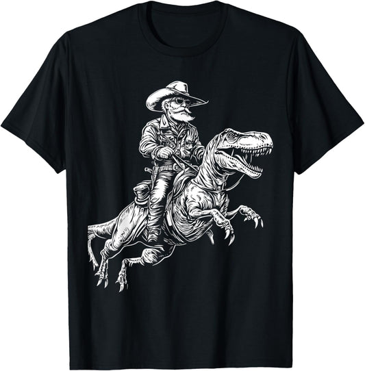 Funny Cowboy Riding Dinosaur Graphic T-Shirt
