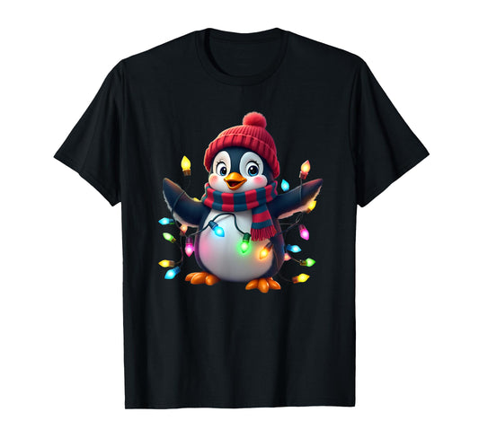 Christmas Lights Penguin Wearing Xmas Hat Penguin Lovers T-Shirt