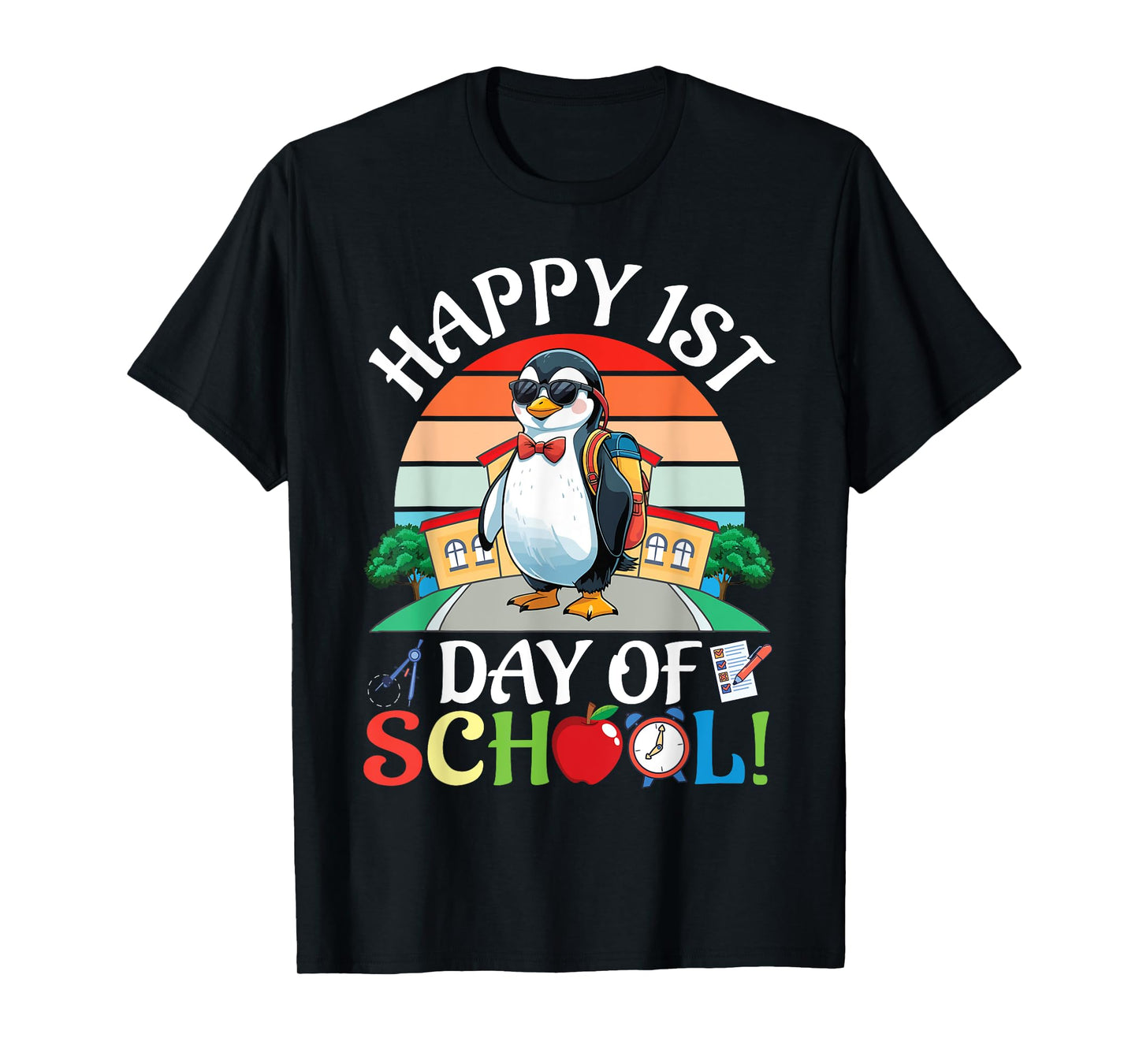 Penguin With School Backpack Books Happy First Day Of School T-Shirt