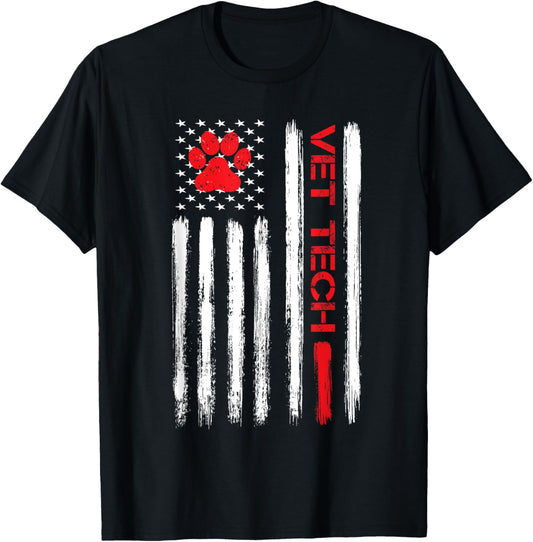 Vet Tech Veterinary Technician American Flag Paw Print Gift T-Shirt