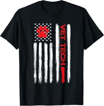 Vet Tech Veterinary Technician American Flag Paw Print Gift T-Shirt