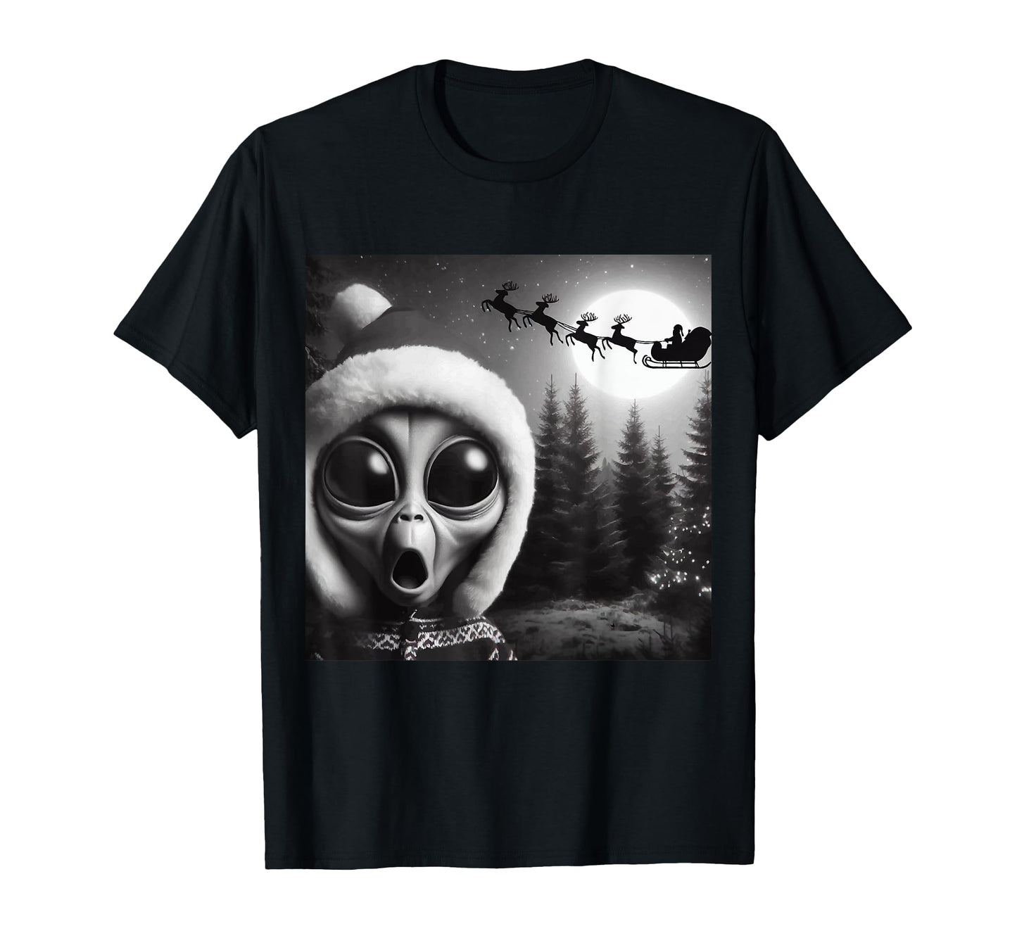 Christmas Alien Shocked by Santa’s Sleigh,Funny Holiday Xmas T-Shirt