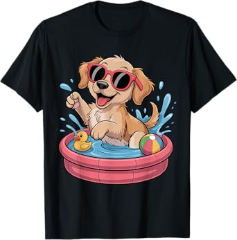 Funny Happy Puppy Pool Party Vibes Puppy Summer Pool T-Shirt
