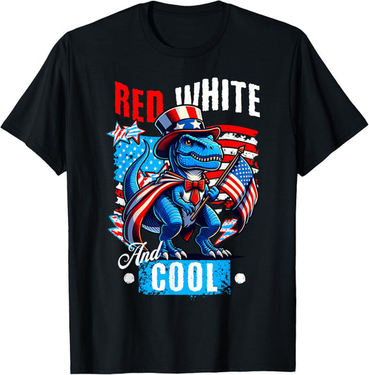 Red White and Cool Dinosaur Patriotic T-Rex American Flag T-Shirt