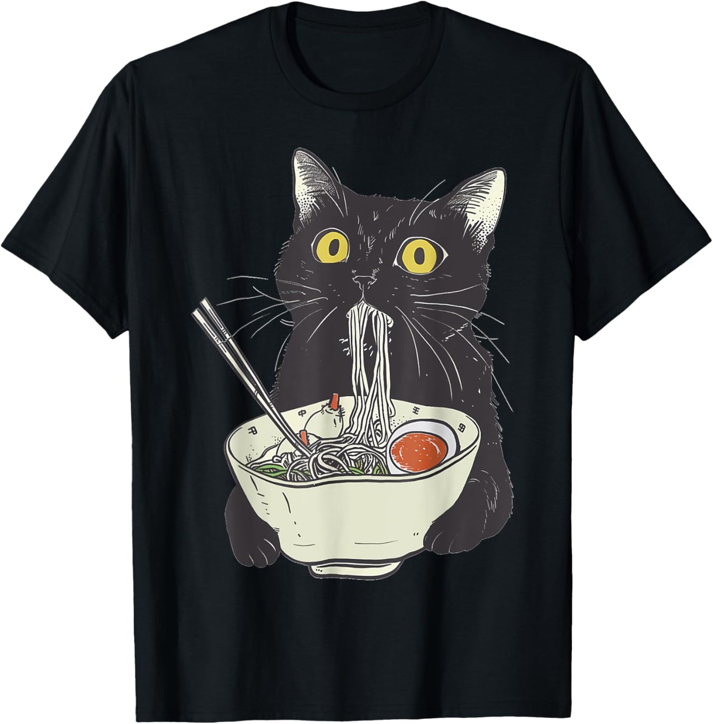 Japanese Cat Funny Cat Eating Ramen Vintage Japanese Noodles T-Shirt