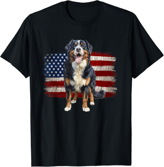 All-American Bernese Mountain Dog with USA Flag T-Shirt