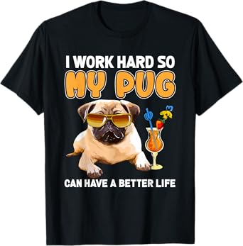 Funny Pug TShirts Designs Pug Lover Gifts Shirt T-Shirt, Unisex-Adults and Kids, Black, Small, Short Sleeve
