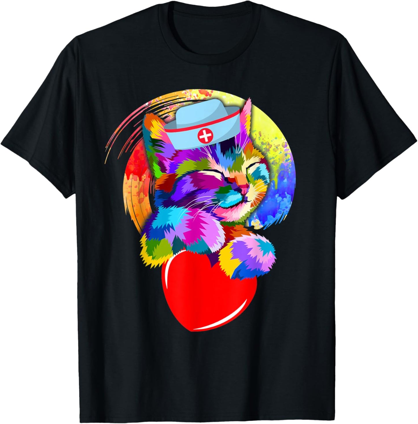 Funny Nurse Cat Cute Heart Kitten Lovers Healthcare Workers T-Shirt