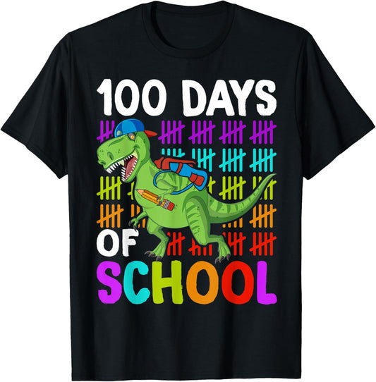 100 Days Of School Dinosaur T Rex Boys Kids 100th Day Dino T-Shirt