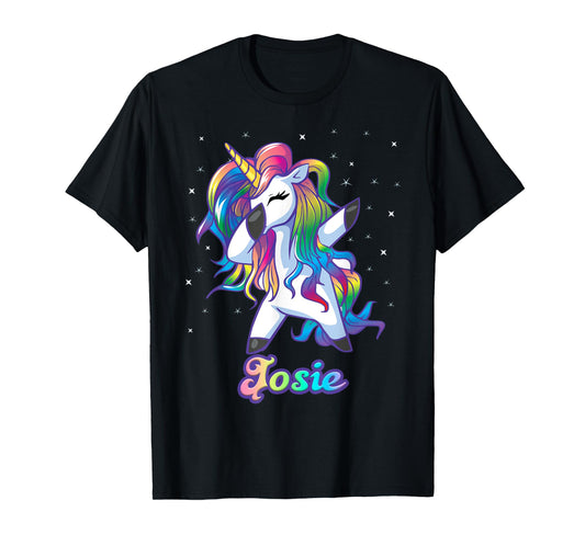 JOSIE Name Personalized Custom Rainbow Unicorn Dabbing T-Shirt