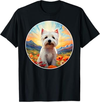 Cute West Highland Terrier Westie Flower Mountain Sunset Dog Men Women Girls Kids T-Shirt