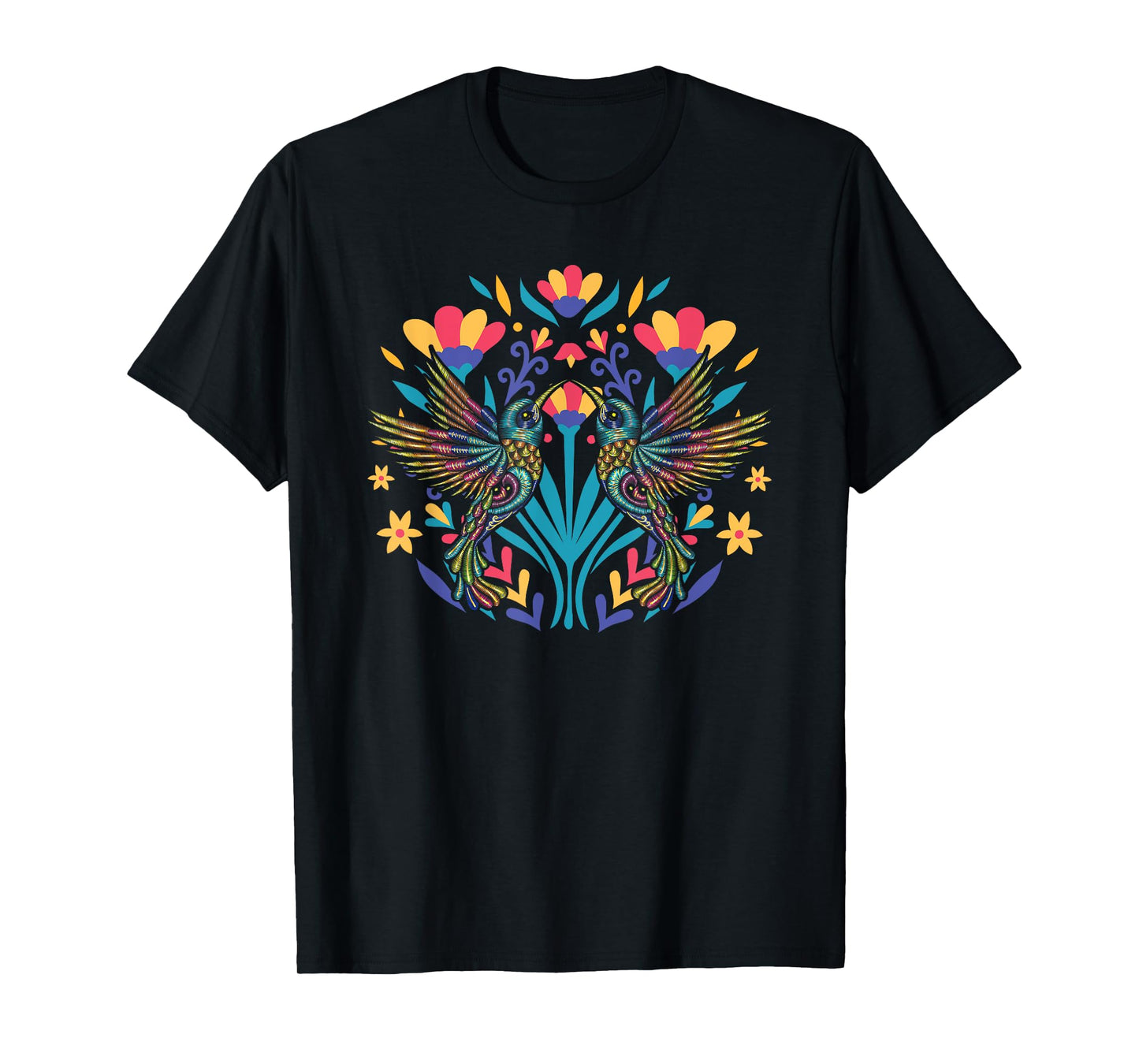 Floral Bird Otomi Mexican Embroidery Style Mexicano Mexicana T-Shirt
