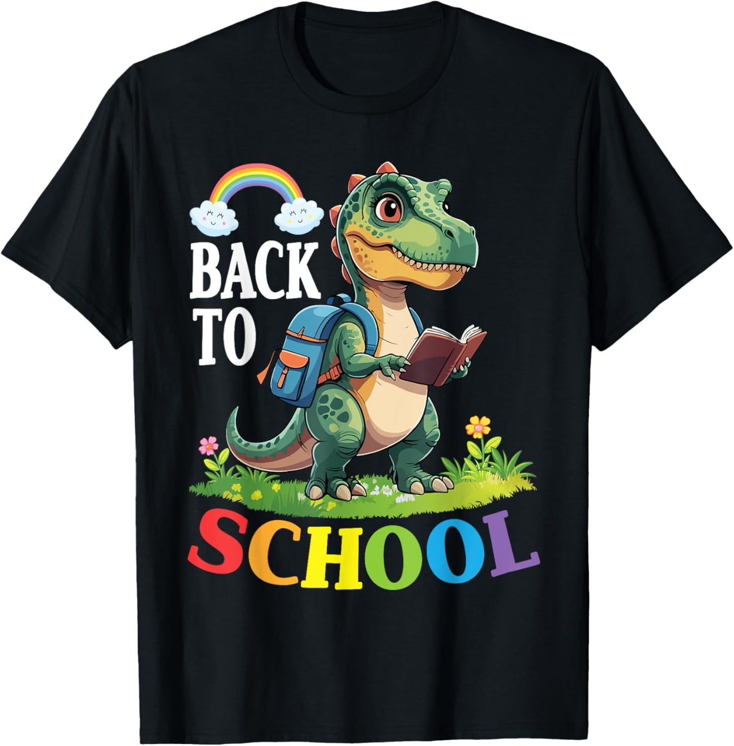 Dinosaur Student With Backpack Reading Book Back To School T-Shirt