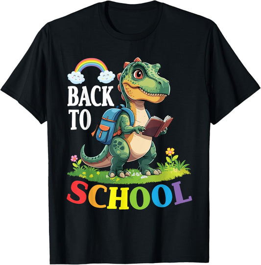 Dinosaur Student With Backpack Reading Book Back To School T-Shirt