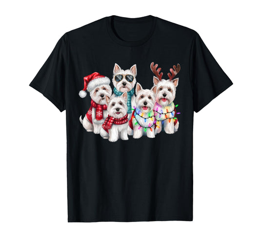 Westie Reindeer Christmas Lights Dog Lover Xmas Pajama Men Women T-Shirt