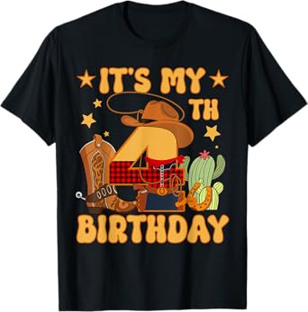 It's My 4th Birthday Cowboy Rodeo Horse 4 Year Old Bday Boy T-Shirt