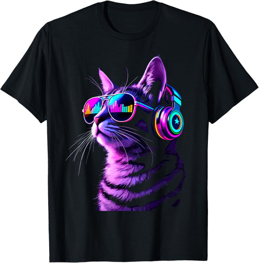 Headphones Cat Techno EDM Music Lover Rave Disco Party Cats T-Shirt