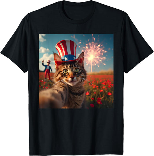 Cat selfie 4th of july American Flag Patriotic USA Cat T-Shirt