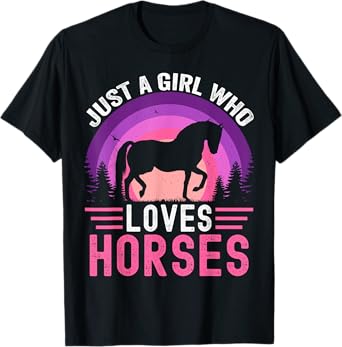 Just A Girl Who Loves Horses Retro Vintage Friesian Horse T-Shirt