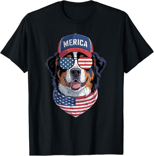 Bernese Mountain Dog 4th of July US American Flag Patriotic T-Shirt