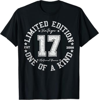 Retro One Of a Kind Shirts For Men Women 2025 17 Year Old Gifts Vintage 2008 Limited Edition 17th Birthday T-Shirt Black Unisex-Youth T-Shirt