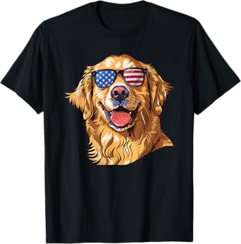 Golden Retriever Dog USA America Flag 4th of July T-Shirt