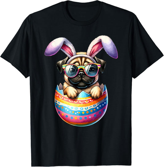 Cute Pug Egg Happy Easter Day Dog Dad Dog Mom T-Shirt