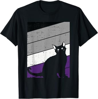 Black Cat Asexual Pride Kitten Lover LGBT-Q Proud Ally Ace T-Shirt for Men Women
