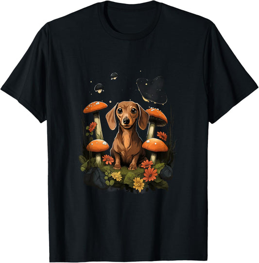 Mushroom Dachshund Kawaii Cottagecore Aesthetic T-Shirt