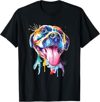 Pitbull Artistic Splash Art Animal Colourful Dog Breed Gift T-Shirt for Men Women Girls Kids