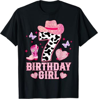 Happy 7th Birthday Girl Outfit Rodeo Western Cowgirl Cowboy T-Shirt