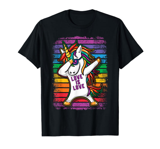 Gay Pride Dabbing Unicorn Love Is Love T-Shirt