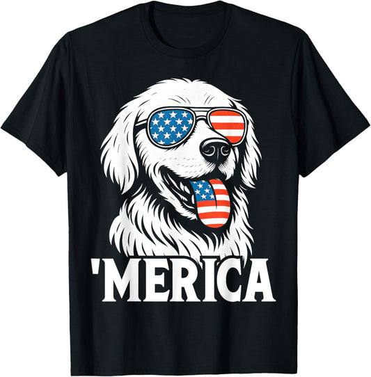 'Merica Golden Retriever Dog 4th Of July American Flag T-Shirt